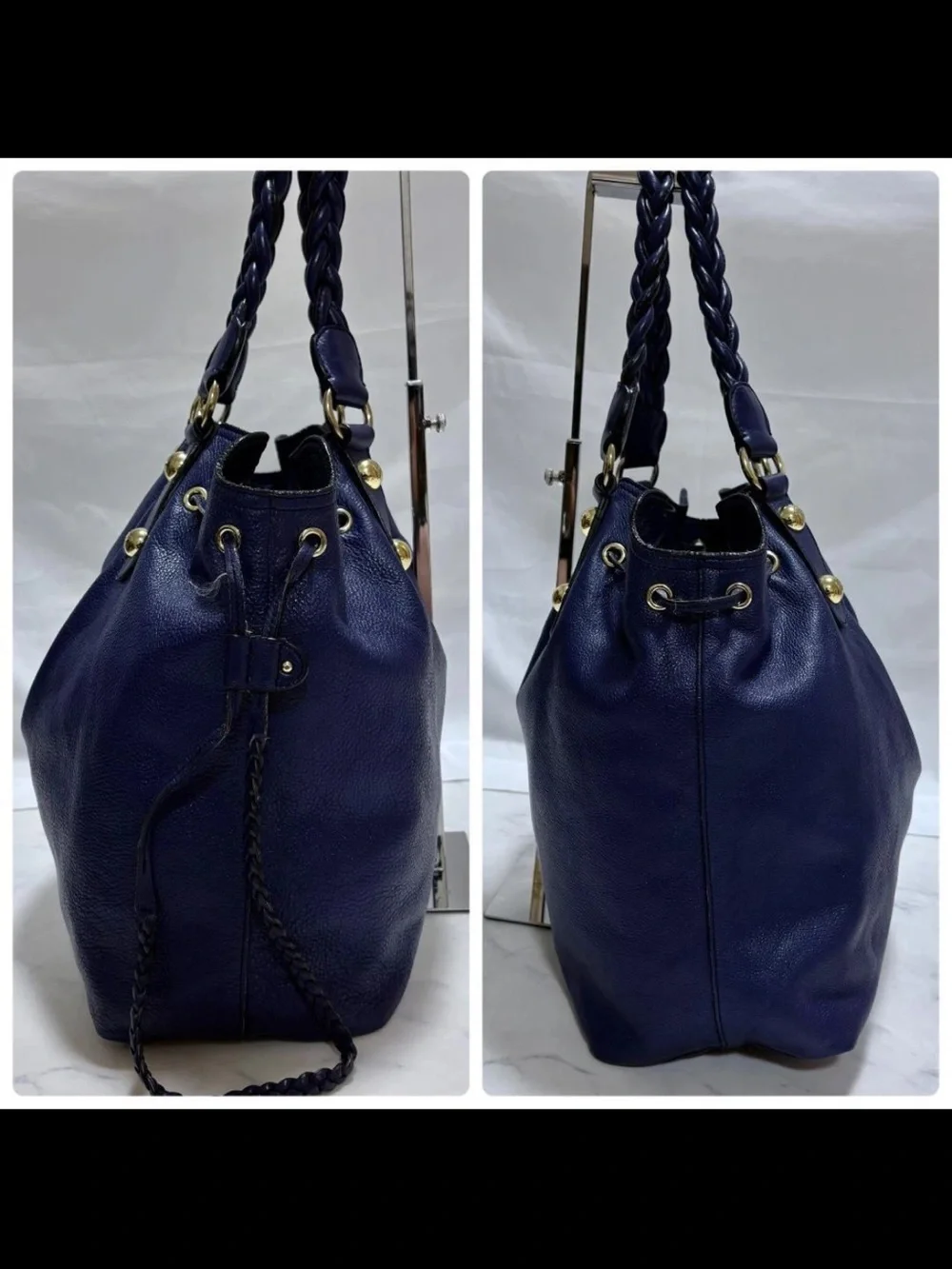 Mulberry Navy Leather Braided Handle Tote Bag